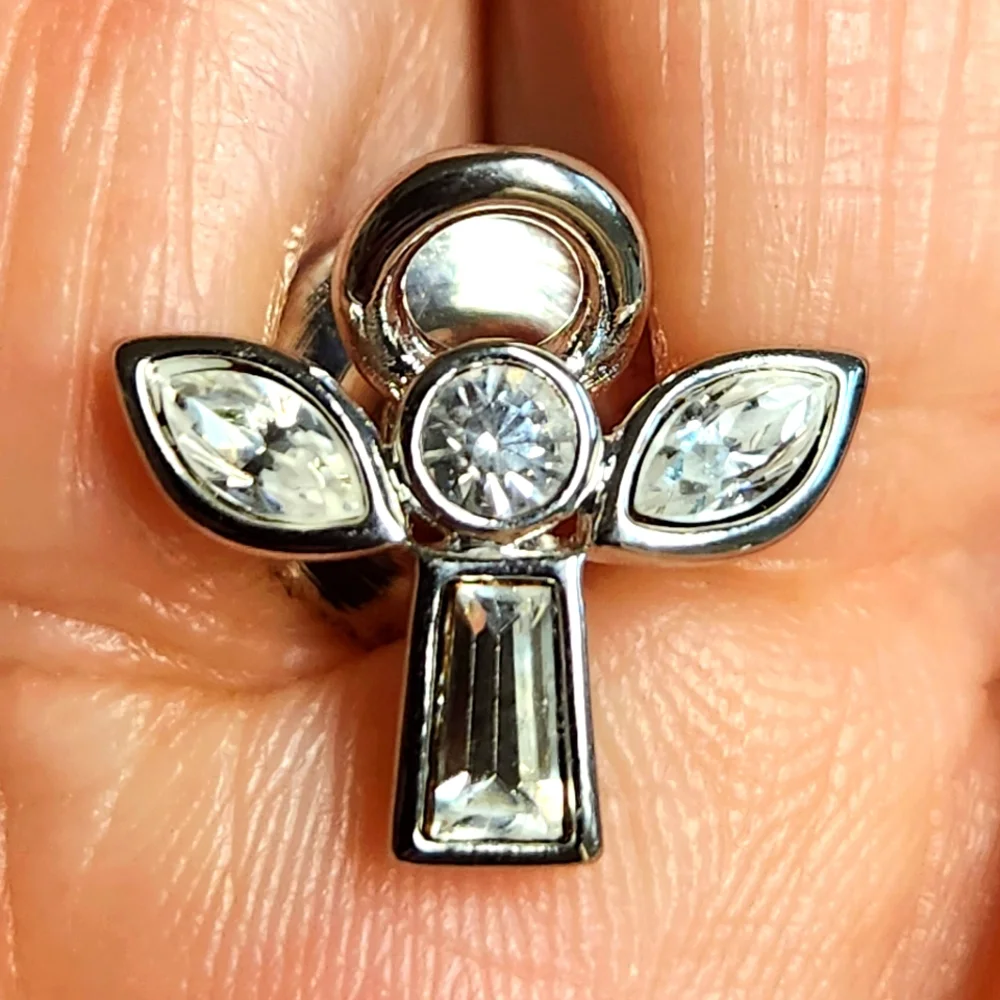 Signed Swarovski Rhodium-Plated Angel Lapel Pin/Tie Tack RARE